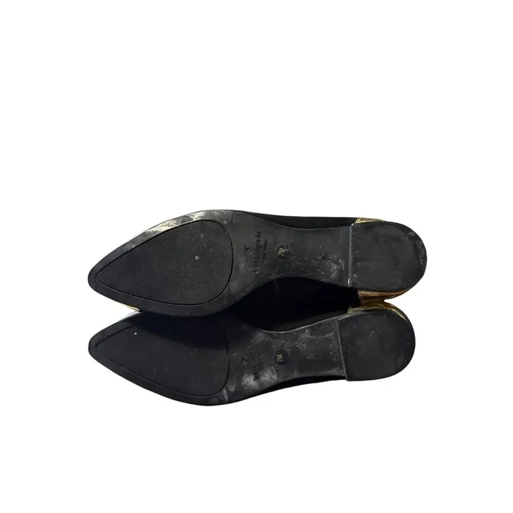 Kate Spade New York Black Suede Gold Cap Toe Ballet Flats Women’s Size 7M